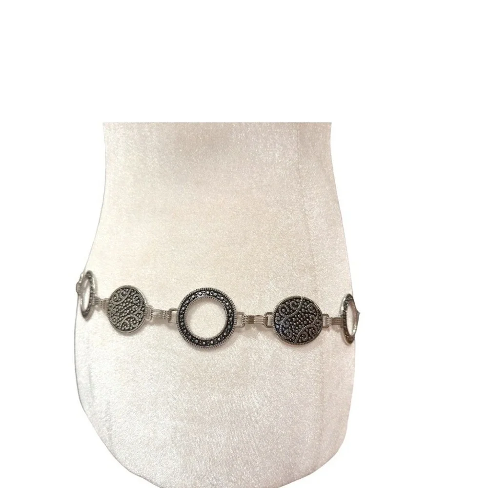 Silver Tone Chain Belt Boho Filigree Medallion Adjustable Festival Hip Belt 45